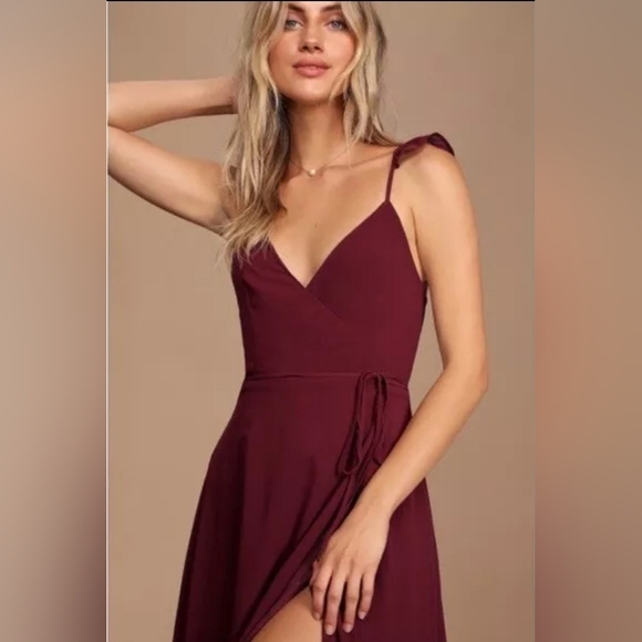 Lulu’s Here’s To Us Maxi Dress medium Wrap Special Ocassion Bridal Party Evening - Picture 2 of 15